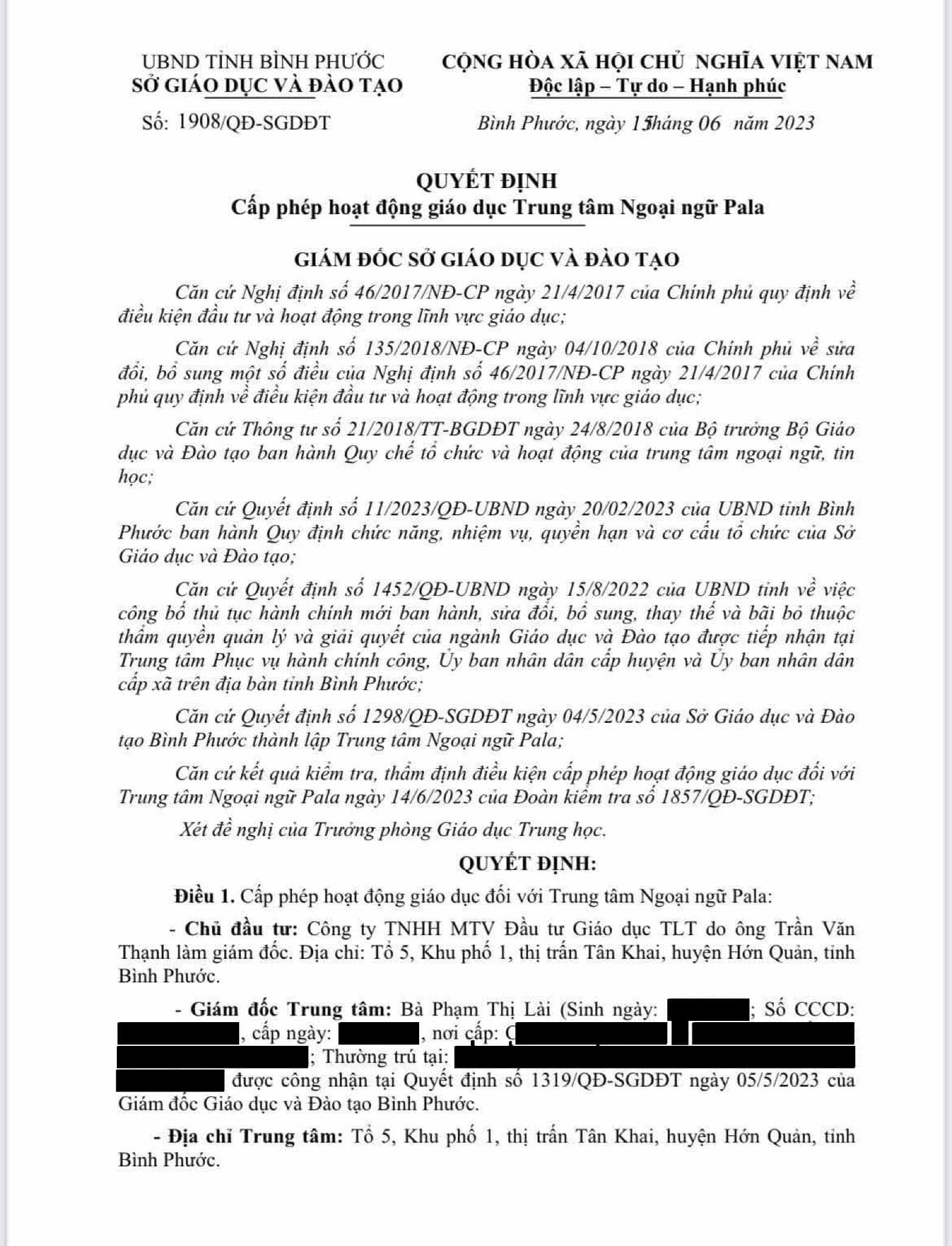 Hình ảnh giấy phép hoạt động